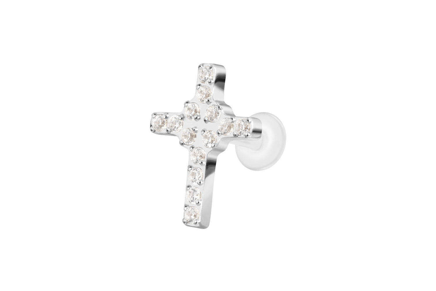 PTFE Labret Piercing mit Innengewinde + Titan-Aufsatz KRISTALLKREUZ